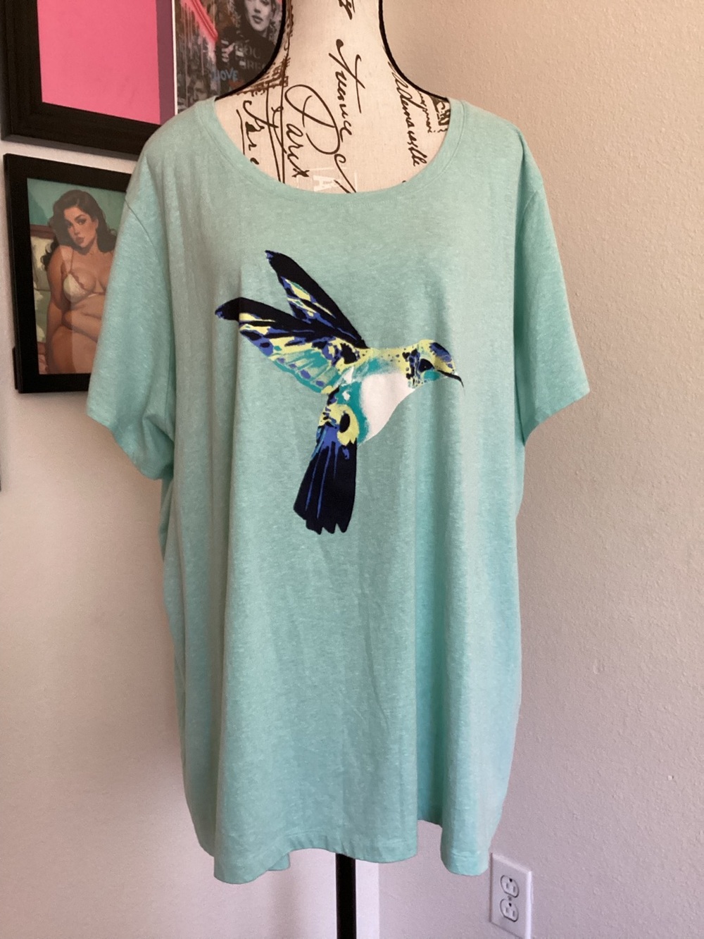 St. John's Bay Aqua Hummingbird Graphic Tank Top